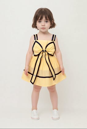 Girls Yellow Cotton Bow Frock [GT-7466] (2-10 Years)-2-3Y (Size - 20) / Cotton / Yellow
