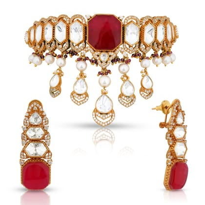 Kyrah - Doublet Polki Choker-Ruby Colour