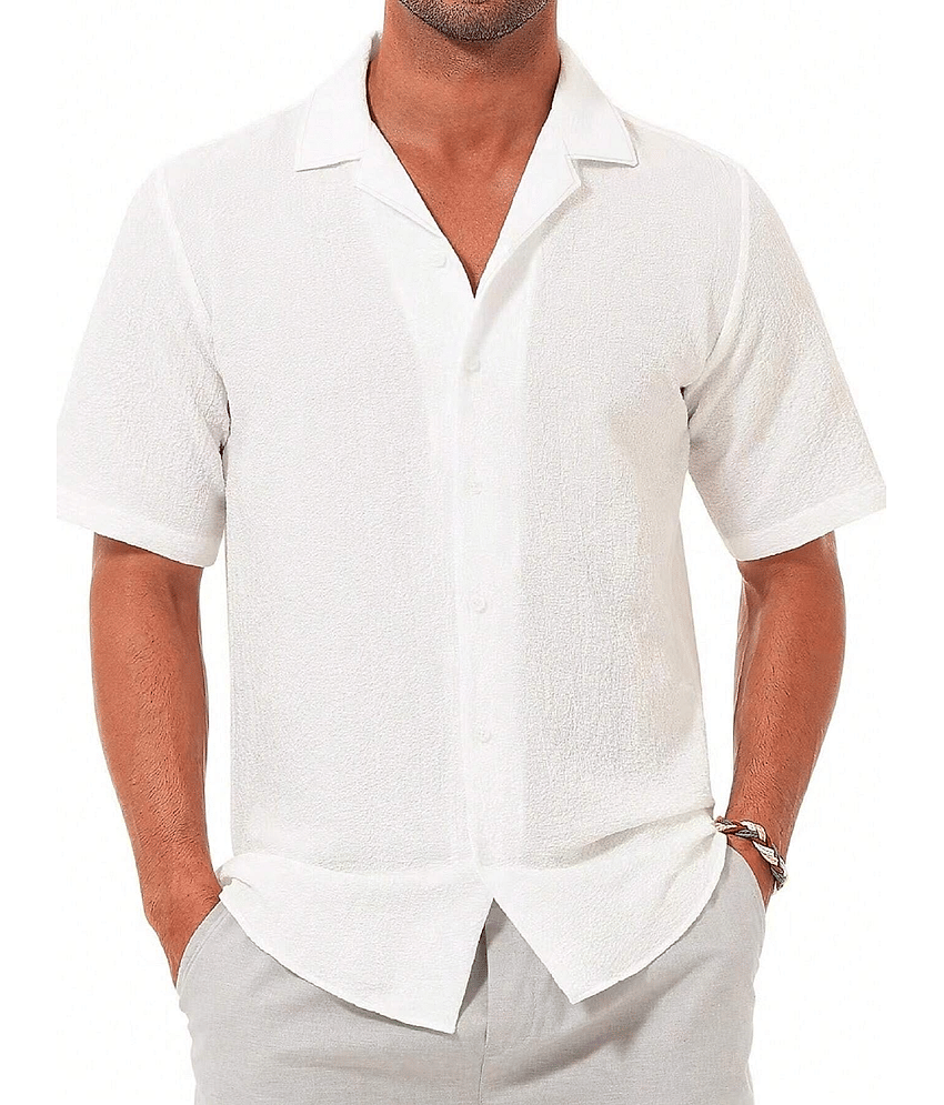 AAPSKA Poly Cotton Regular Fit Striped Half Sleeves Men's Casual Shirt - White ( Pack of 1 )