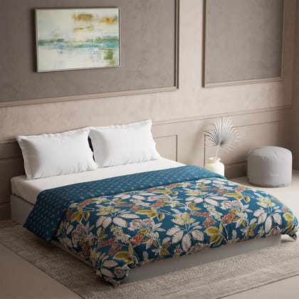 DDECOR - Prime Collection 100% Cotton Floral Pattern 136TC King Quilt |229 CM X 274 CM| - Blue