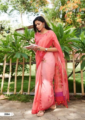 AWESOME LINEN COTTON PRINTED SAREE -1759