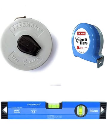 Freemans Grey Magic 7.5 Mtr Measuring Tape/Centi Flex 5 Mtr Measuring Tape/Spirt Level 30 cm.