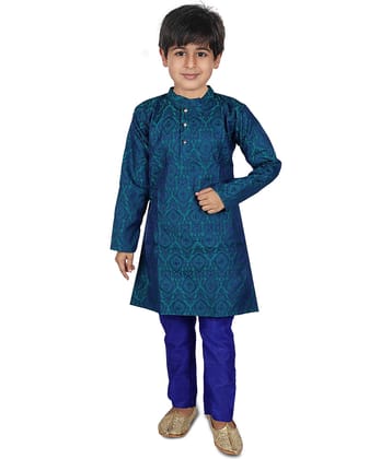 hrr Boys Cotton Blend Dark Blue Kurta Pyjama Set ( Pack of 1 )