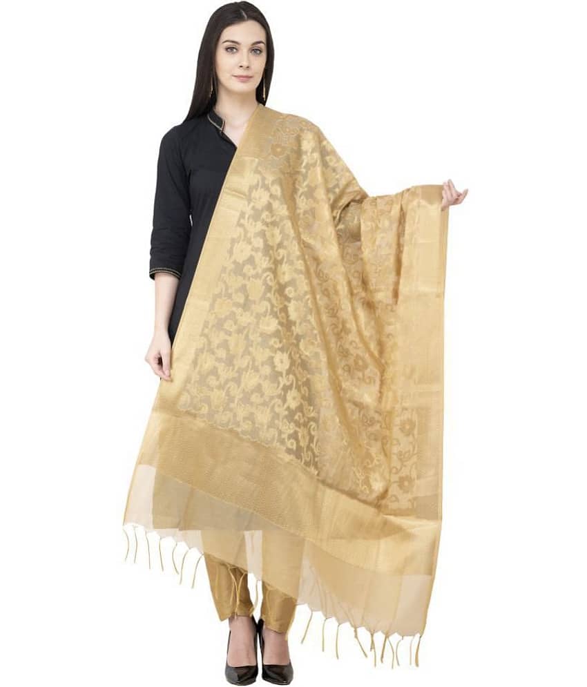 A R Silk Gold Chanderi Hand Embroidered Dupatta