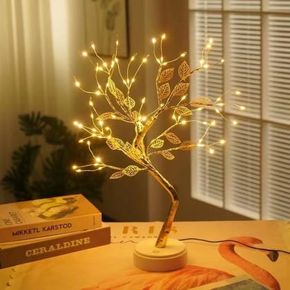 GLOWSERIE Artificial Bonsai LED Tree Light with Gold Leaves