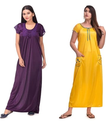 Apratim Satin Nighty & Night Gowns - Multi Color Pack of 2