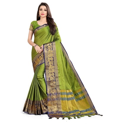 Generic Women's Cotton Silk  Saree with Blouse (Mehandi Blue, 5 - 6 Mtrs)