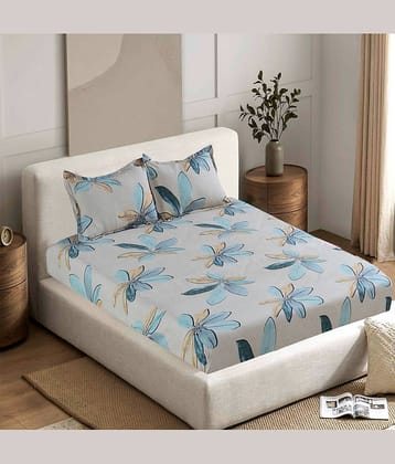Valtellina Cotton 1 Double Bedsheet with 2 Pillow Covers ( Blue )