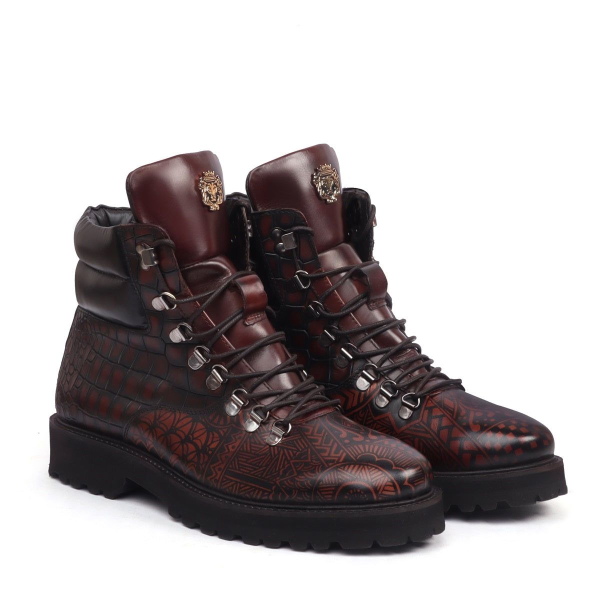Customized Hand Painted Doodle Art Dark Brown Deep Cut Leather Light Weight Biker Boot by Brune & Bareskin-40/6