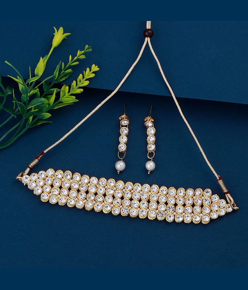 Paola Alloy White Traditional Necklaces Set Choker