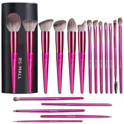 BS-MALL Makeup Brush Set 18 Pcs Premium Synthetic Foundation Powder Concealers Eye shadows Blush Makeup Brushes with black case (HOT PINK) BS-MALL Makeup Brush Set 18 Pcs Premium Synthetic Foundation Powder Concealers Eye shadows Blush Makeup Brushes wit