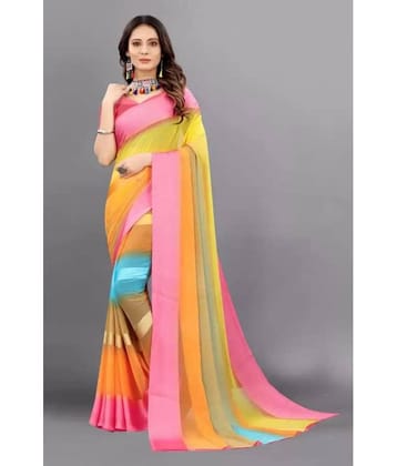 Sanjana Silks Georgette Colorblock Saree With Unstitched Blouse Piece ( Pink )