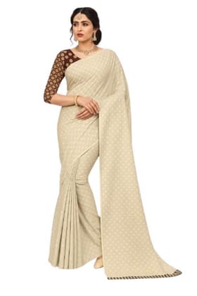 Women's Moss Chiffon Saree with Unstitched  Embroidered Blouse