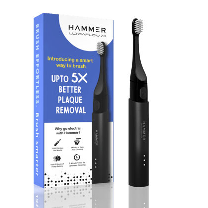 Hammer Ultra Flow 2.0 Premium Electric Toothbrush with 2 Replaceable Heads - Black
