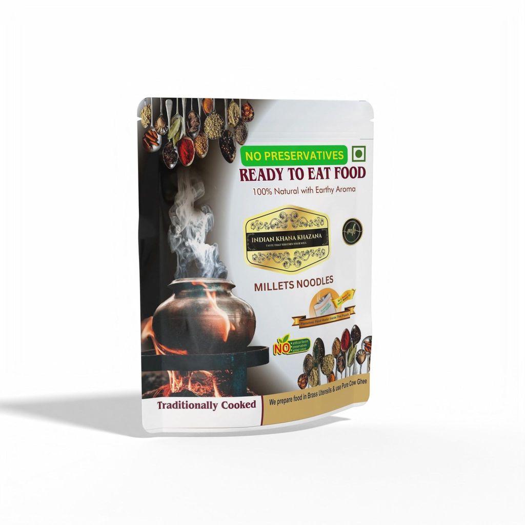 INDIAN KHANA KHAZANA Millet Noodles | No Added Preservative and Colours | Serve Hot Anytime Anywhere with our Disposable-Cooker inside the Pack | Indian Tasty Flavour Ready to Eat Food Millet Noodles