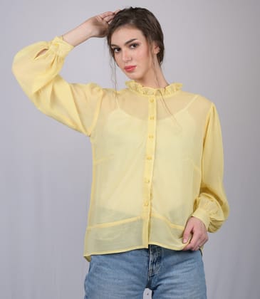 Yellow High Neck Full Sleeve  Regular Top (OTL-TPS1022)-Yellow / XS