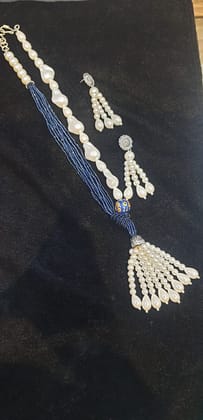 MOP with onyx layered necklace with earrings
