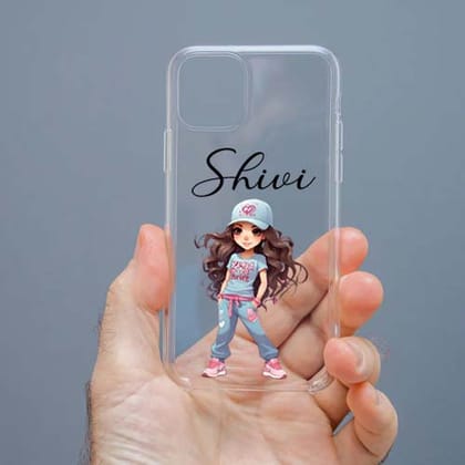 Personalized Cute Girl Transparent Silicon Case Customised with Name for Oppo, Vivo, Redmi, Realme, Poco, Mi, OnePlus, Samsung, iPhone, and More - design 63