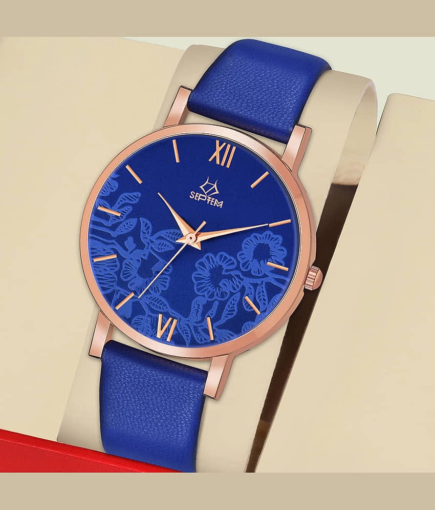 Septem Blue Leather Analog Womens Watch