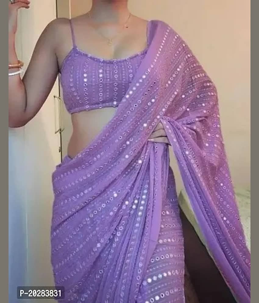Gullak Georgette Woven Saree With Unstitched Blouse Piece ( Lavender )