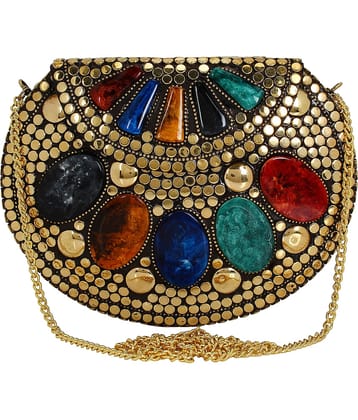 Anekaant Gold Metal Box Clutch