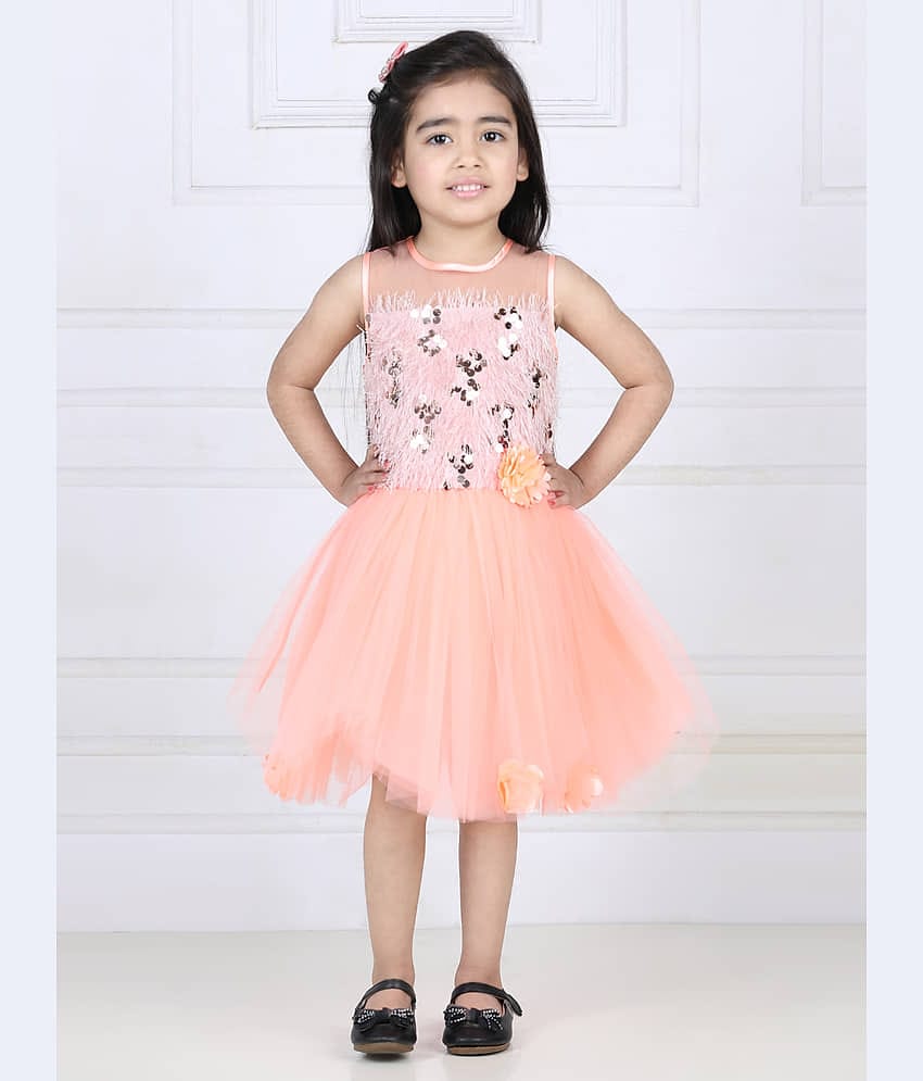 Toy Balloon Kids Net Frock For Girls ( Pack of 1 , Peach )