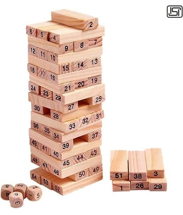 thriftkart Wooden Blocks Challenging 48pc Wooden Tumbling Tower with 4 Dices, Challenging Maths Game for Adults and Kids