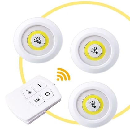 Wireless Smart LED Under Cabinet Lights (Pack of 3) Battery Powered Night Lamps with Remote Control for Kitchen, Wardrobe, Cupboard, Stairs Best Gift for Home Lighting ( Without Power Cell )