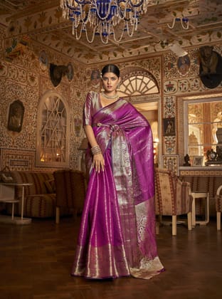 Elora Purple Silk Woven Saree With Unstitched Blouse