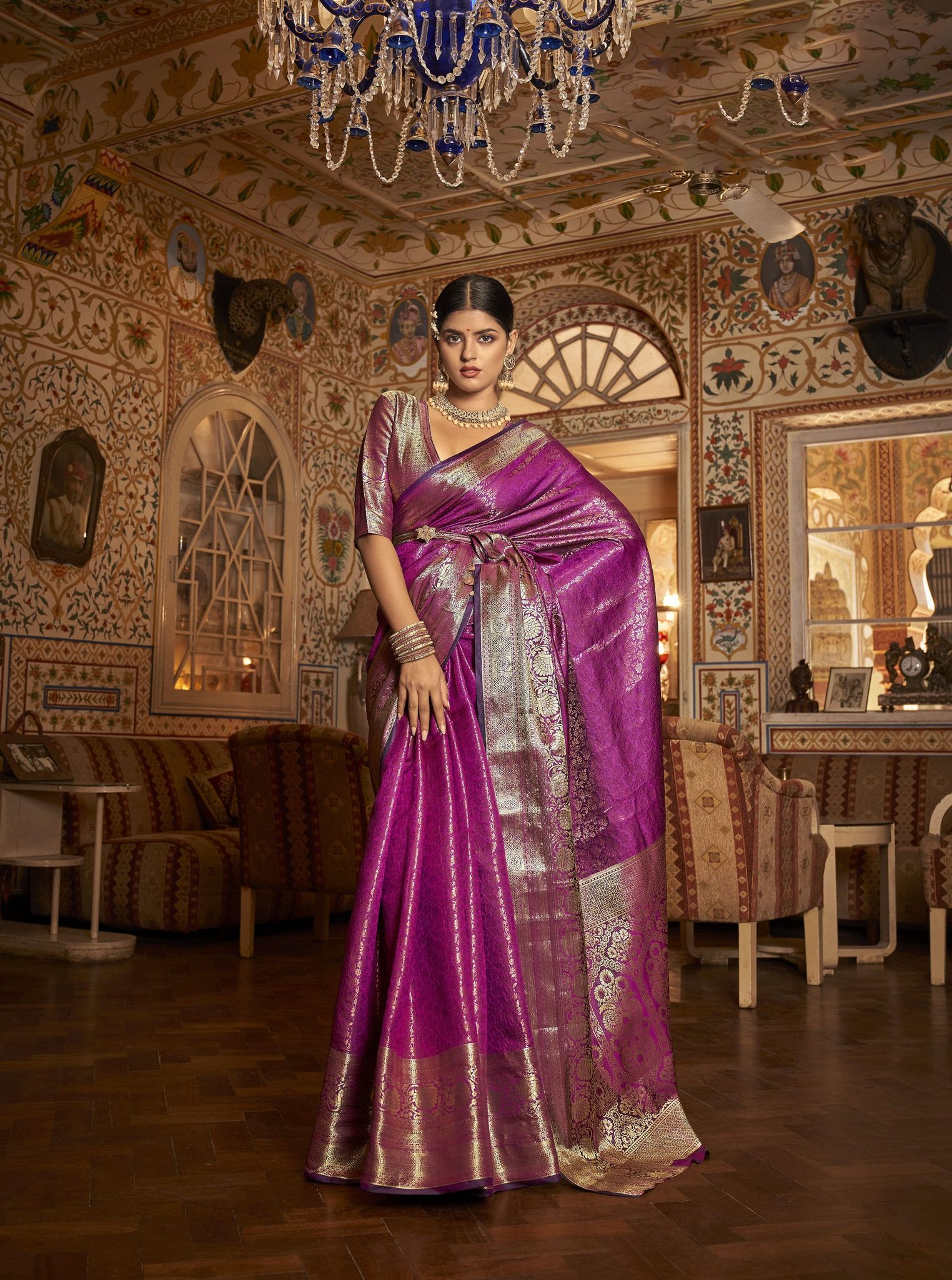 Elora Purple Silk Woven Saree With Unstitched Blouse