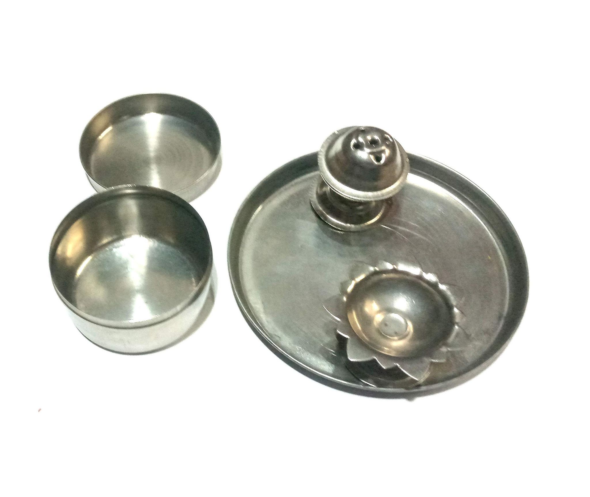 Nawani Steel Pooja Thali (10 X 10 x3.5 Cm, Silver) and Silver Box for Puja Purpose (5 X 4 Cm)