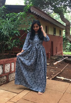 Rose Print - Grey - Maternity Kurti with Feeding Zips - Cotton Flex - Thicker Fabric-36 - 38 ( S - M )