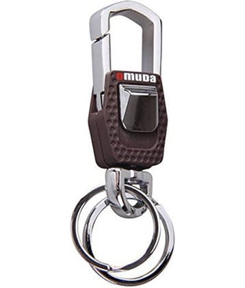 Button-operated Double-Ring Omuda Hook (Brown) Key Chain