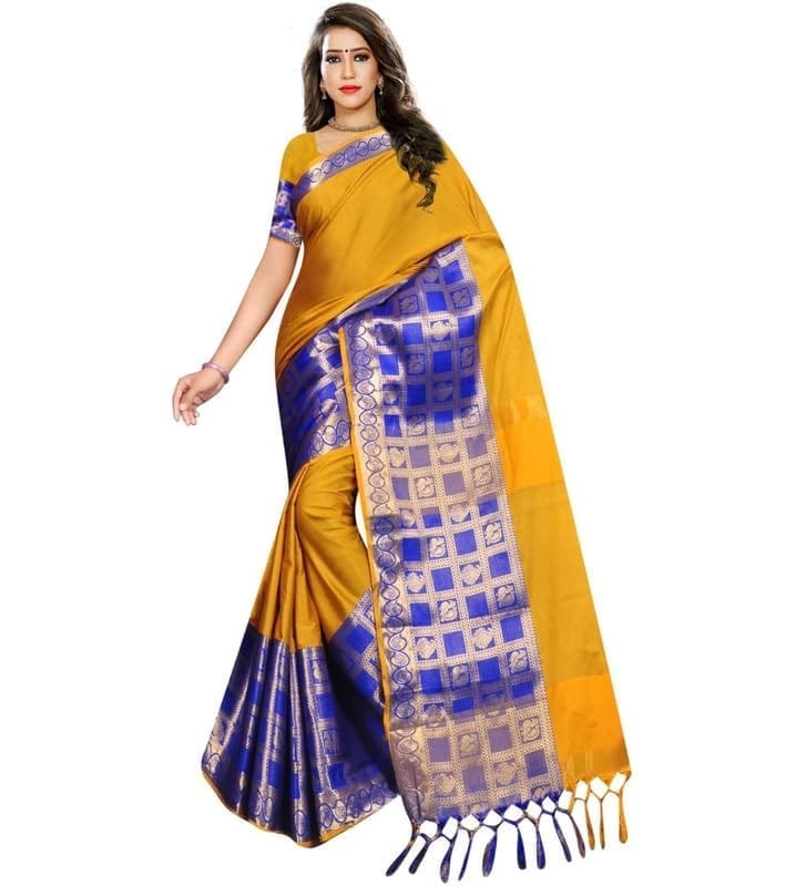 Women's Jacquard Woven Saree With Unstitched Blouse 5.5Mtr (Mustard)-PID54518