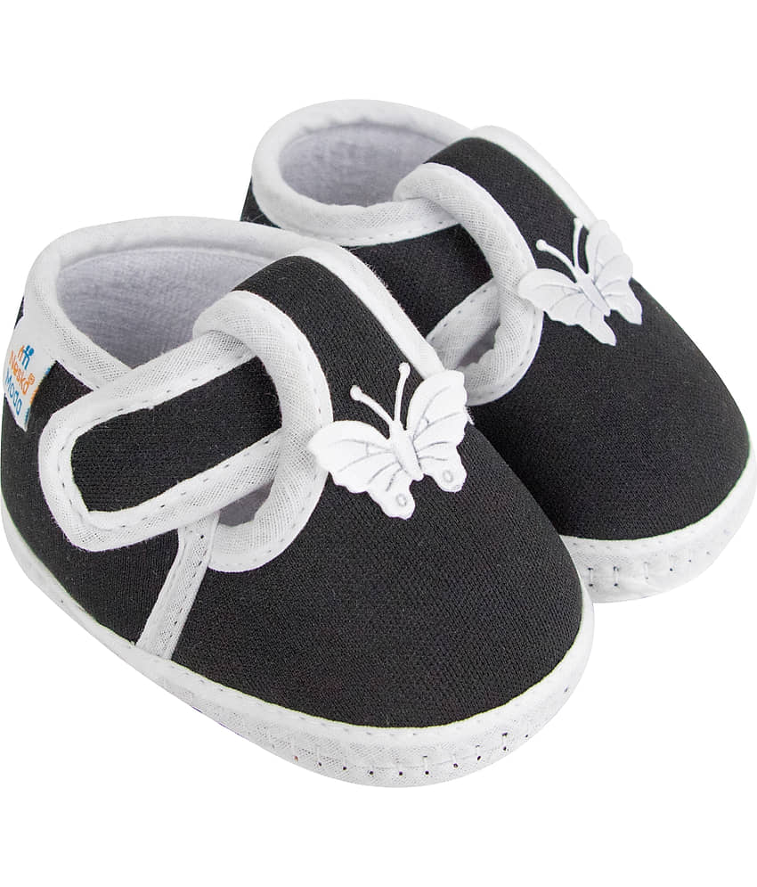 Neska Moda Baby Boys & Baby Girls Butterfly Velcro Cotton Booties For 12 to 24 Months (Black)
