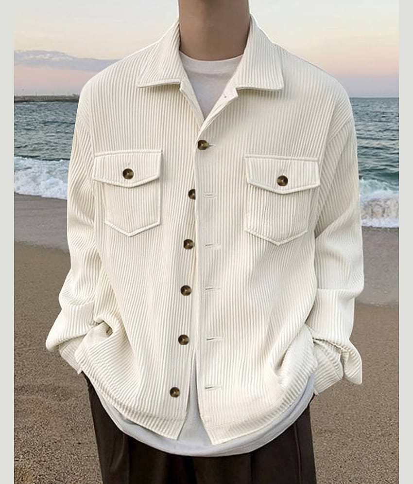 Eyebogler Corduroy Oversized Fit Solids Full Sleeves Men's Casual Shirt - White ( Pack of 1 )