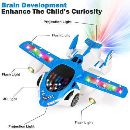 MM TOYS Flying Car Toy – 360° Bump & Go Rotation, Flashing Light, Music, Skill Development, Age 3+, Multicolor