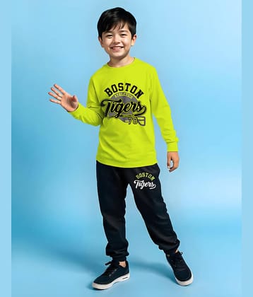Trampoline Pack of 1 Boys Cotton Blend T-Shirt & Trackpants Set ( Green )