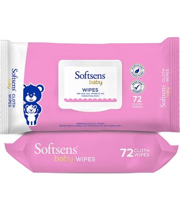 Softsens Baby Gentle Cloth Wipes Enriched with Aloe Vera , Vitamin, 72 Wipes, Pack of 2