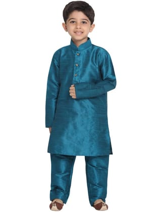 Turquoise Silk Blend Kurta Pyjama Set