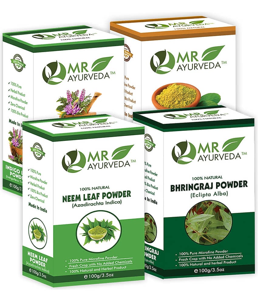 MR Ayurveda Indigo, Henna, Neem & Bhringraj Powder Hair Scalp Treatment 400 g Pack of 4
