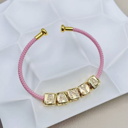 Personalized customized Initial Letter Alphabet 18K Gold Anti Tarnish Threads Cuff Bracelet For Women-Pink
