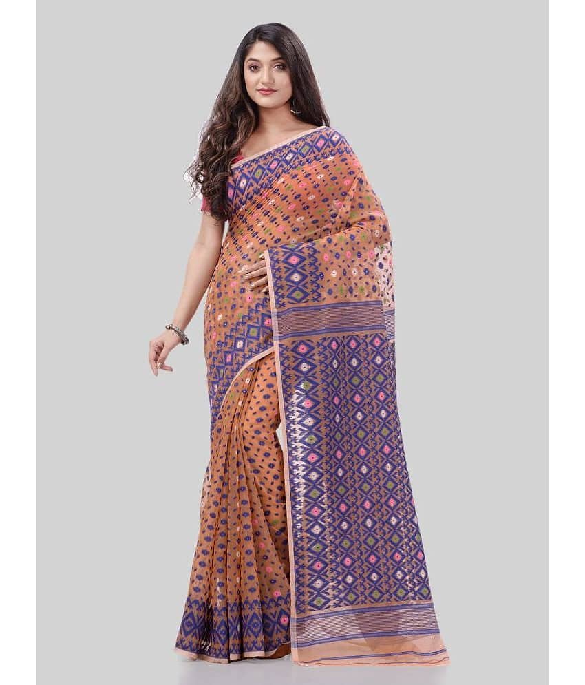 Desh Bidesh Cotton Woven Saree Without Blouse Piece ( Orange )