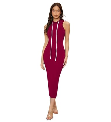 Women's Knitting Stretchable Solid Round Neck Sleeveless Dresses (Maroon, XL)-PID56811 Women's Knitting Stretchable Solid Round Neck Sleeveless Dresses (Maroon, XL)-PID56811
