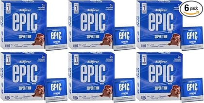 MANFORCE Epic Desire Super Thin Premium Condoms for Men Silk Chocolate Flavour Condom (3 Sheets) x Pack of 6