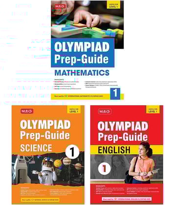 MTG Olympiad Prep-Guide Class-1 Mathematics, Science & English (Set of 3 Books) - Detailed Theory, Self Test with IMO-NSO-IEO Chapterwise Previous Year Question Paper For SOF 2024-25 Exam