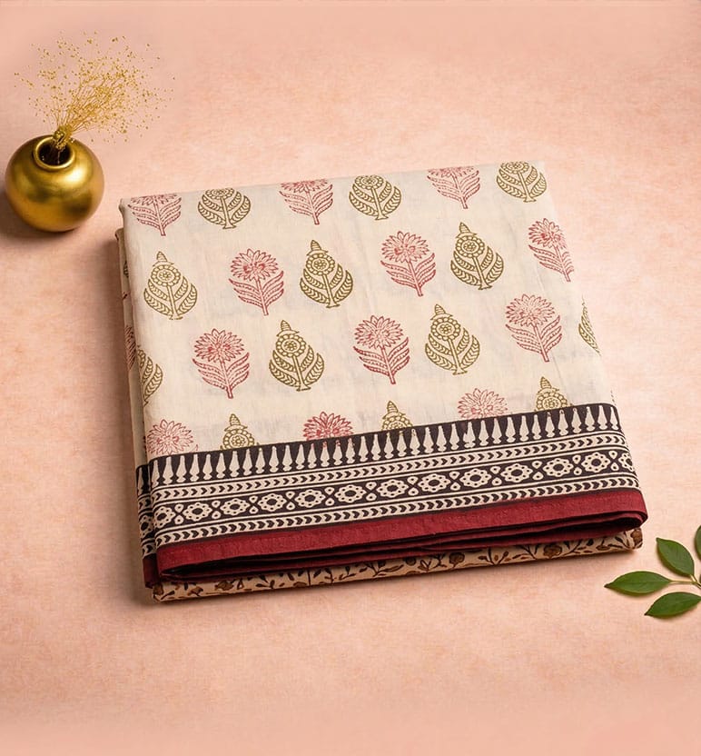 Bagh Hand Block Printed Cotton Saree – Traditional Natural Dye Drape
