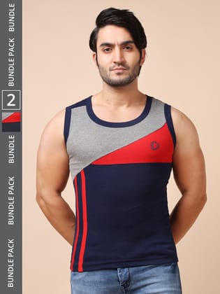 Men's Assorted Pack of 2 Solid Combed Cotton Racerback Styled Gym Vest