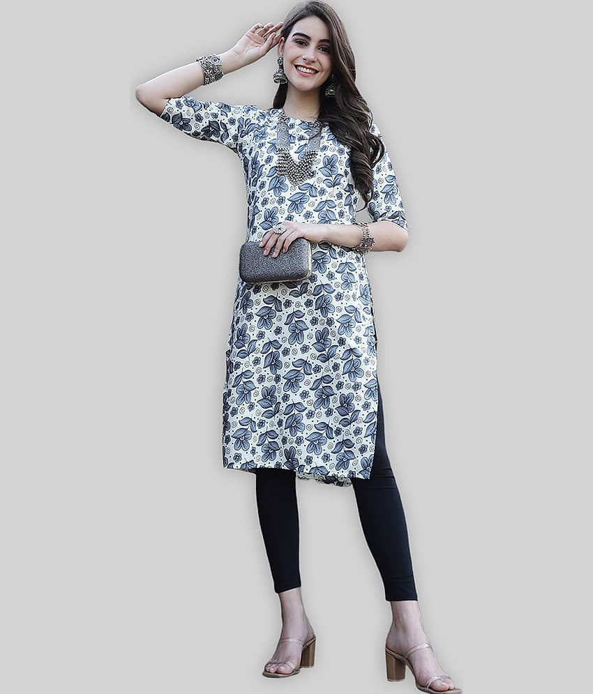 7Threads Crepe Printed Straight Women's Kurti - Grey ( Pack of 1 )