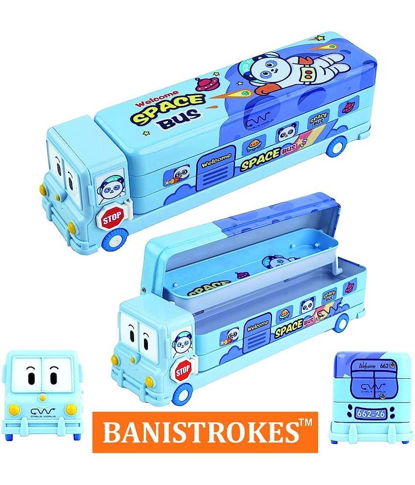 School Bus Pencil Box Boys - Compass Box with Wheel / Stylish School Bus Geometry Box for Boys / Car Pencil Box Set Bus Toys for Kids 3+ Years /Kids Geometry